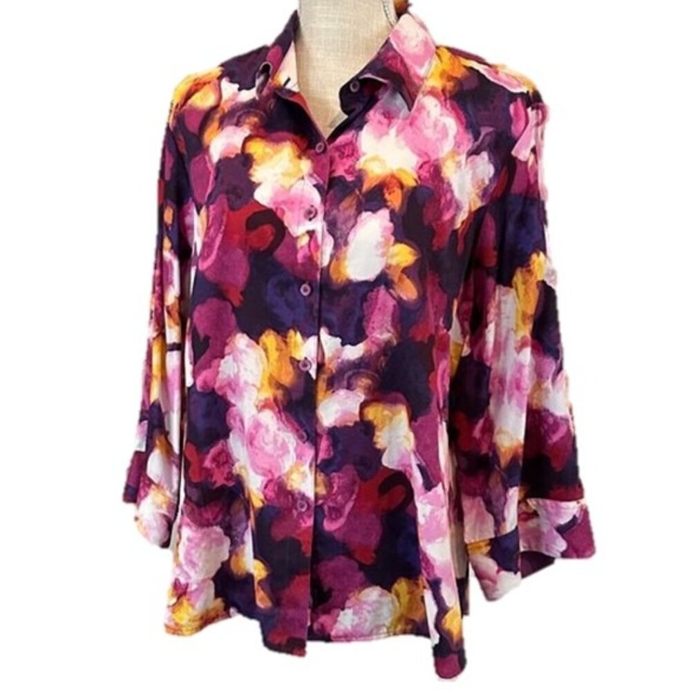 WESTBOUND WOMAN Wrinkle Free Floral Blouse 1X